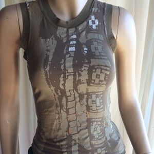 BeBe Army Color Tank Top with Mesh Detail